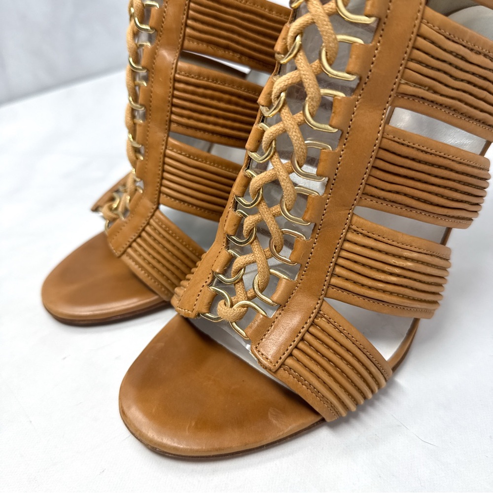 BALMAIN Hopi Caged Gladiator Stiletto Heeled Open Toe Ankle Bootie Boot Brown 41 - Picture 5 of 16